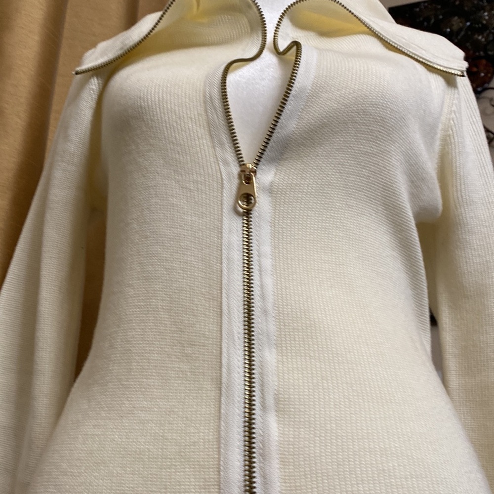 Calvin Klein Long Cardigan Zippered Sweater with Wide Collar